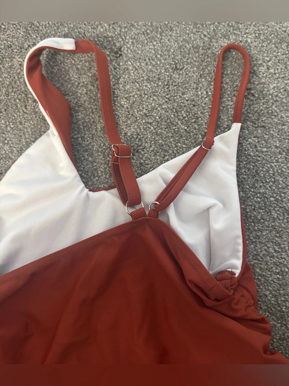 SHEIN Women’s Brown Solid One Piece Swimsuit Stretch Adjustable Straps